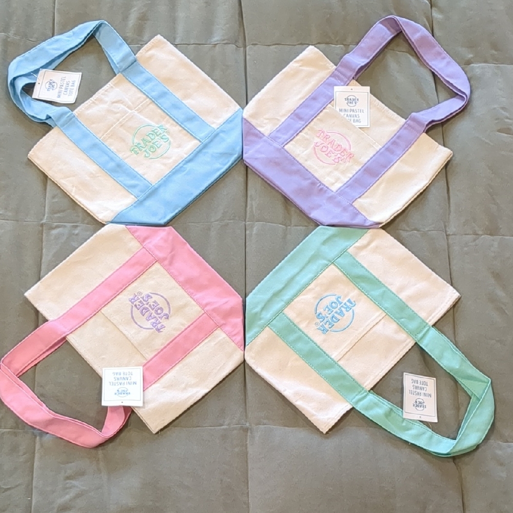NWT Trader Joe's Mini Pastel Canvas Tote Bags
